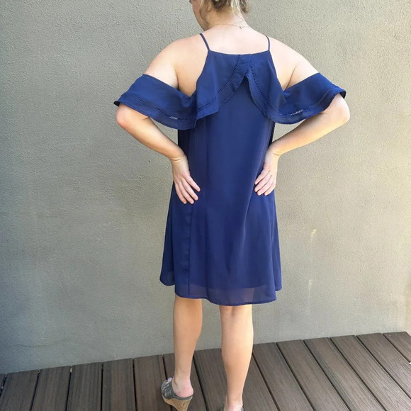 NORDSTROM Dee Elly Shoulder Detail Swing A Line Dress Navy - size Large - Picture 10 of 12